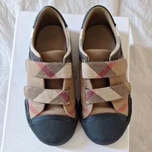 Burberry Leather Kids Plaid Velcro Sneakers AUTHENTIC